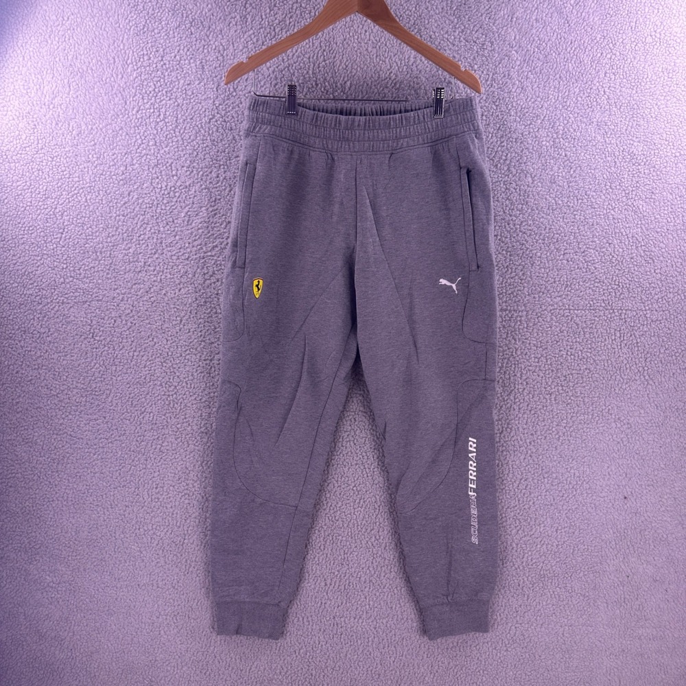 Puma Scuderia Ferrari Mens Large Grey Tapered Jogger Sweatpants Racing Car